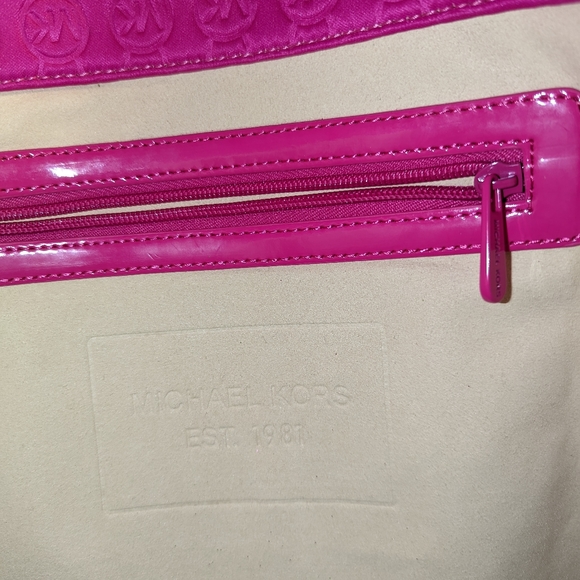 Michael Kors Hot Fucshia Pink Embossed Fabric Tote EUC - Picture 6 of 6